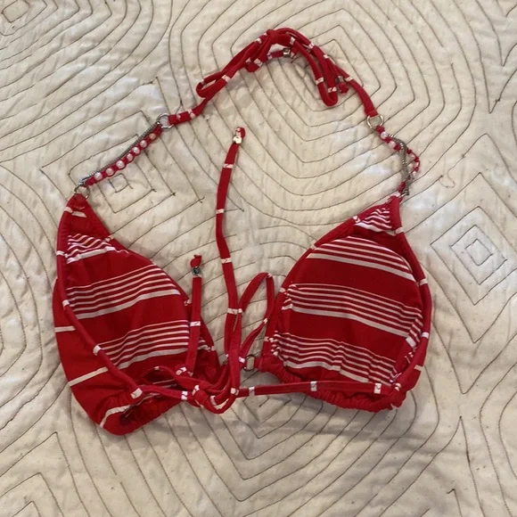 Red with white strip bikini 👙 Top L Bottom M - Picture 3 of 6